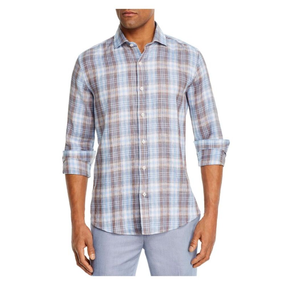 DYLAN GRAY Mens Blue Plaid Long Sleeve Button Down Casual Shirt XL